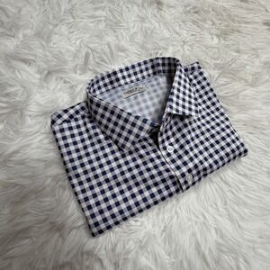 Collars And Co Shirt Men XL Gingham Blue Lavender Checked Short Sleeve Polo New!